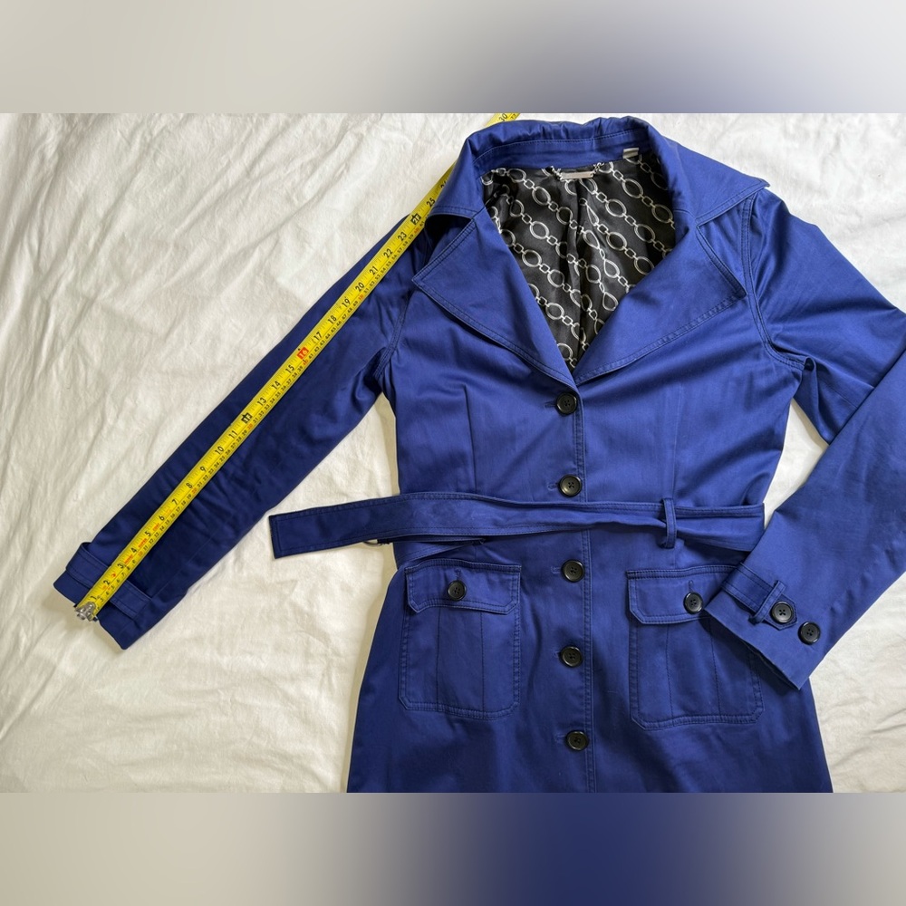 Apt. 9 Cobalt Blue Cotton Blend Trench Coat Belted Classic Spring Jacket Small - Picture 10 of 12